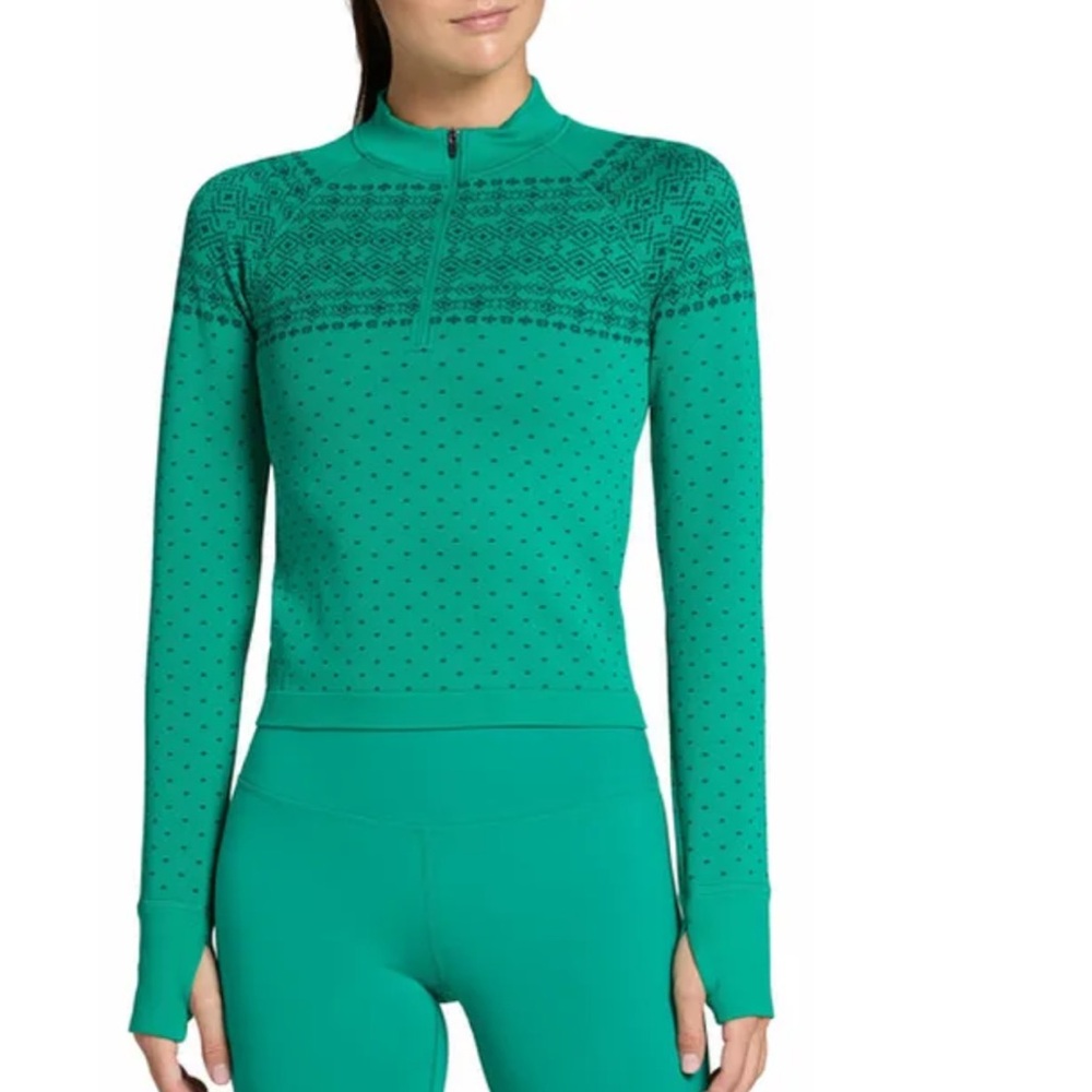 NEW DSG Momentum Seamless 1/4 Zip Top Women's Medium Emerald Green Fair Isle